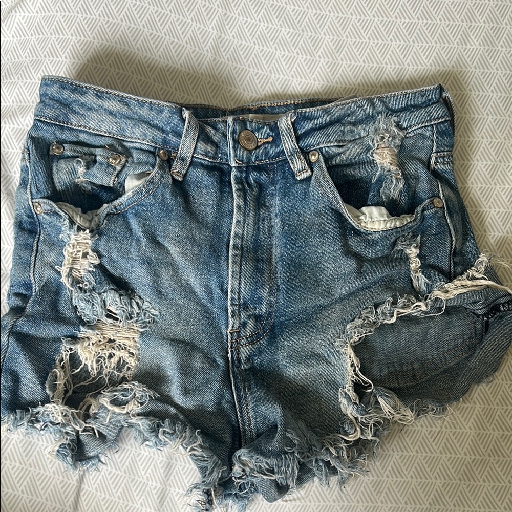 Distressed Blue Denim Shorts